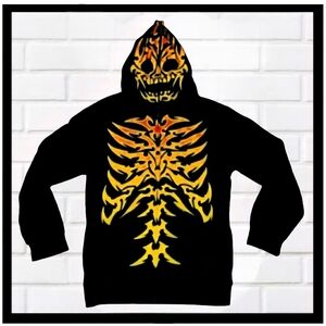SKELETON Full Zip Hoodie Halloween Black/Orange Sweatshirt by FSD Sz 10/…